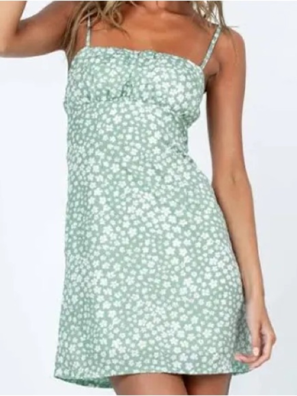 Princess Polly Tallie Green Floral Spaghetti Strap Mini Dress